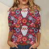 Women's Fashionable Casual Three-Quarter Sleeve Christmas Print Round Neck Top
