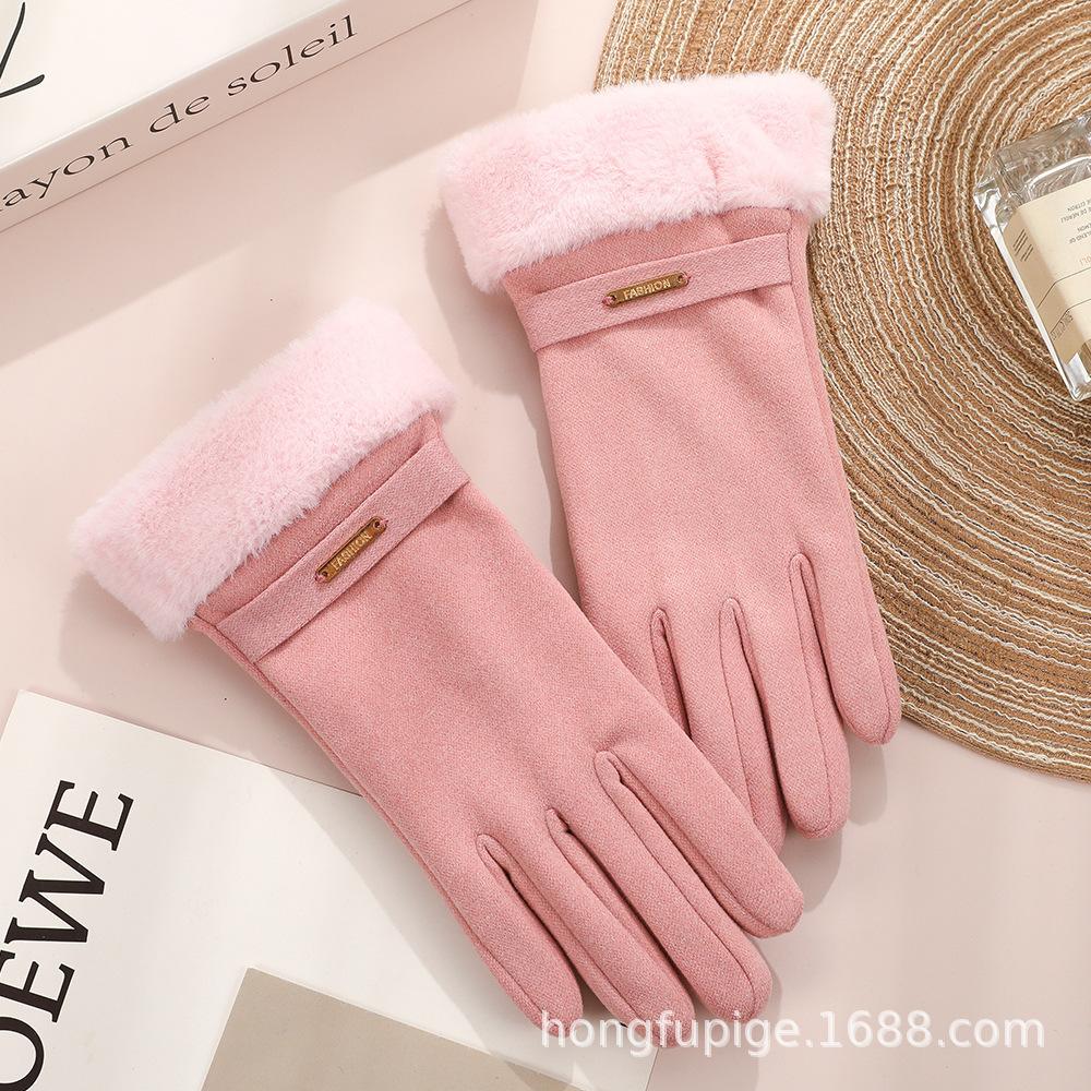 Warm gloves Three-line rabbit velvet men's and women's fashion cold-proof velvet outdoor cycling autumn and winter gloves