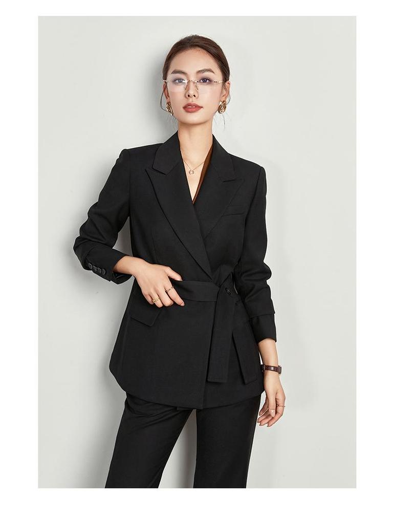 Damen High-End Tencel-Wollanzug mit Micro-Flare-Hose und Gürtel - Perfekt für formelle Kleidung im Frühling/Herbst und professionelle Umgebungen