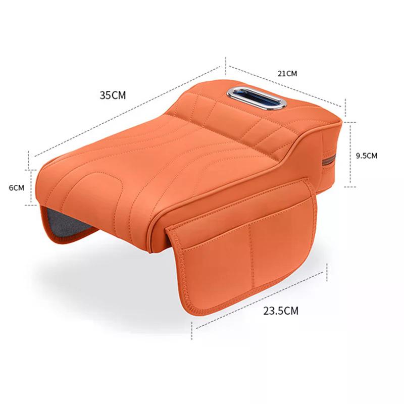 Car Center Console Armrest Cushion with Tissue Box Holder - Thickened Padding & Side Extension for Long-Drive Comfort