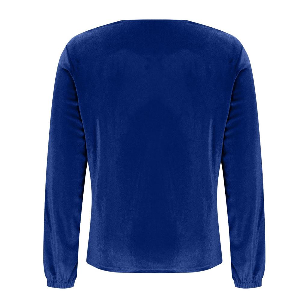 Women's Fashionable Color Round Neck Long Sleeved Gold Velvet Pullover T-shirt Top