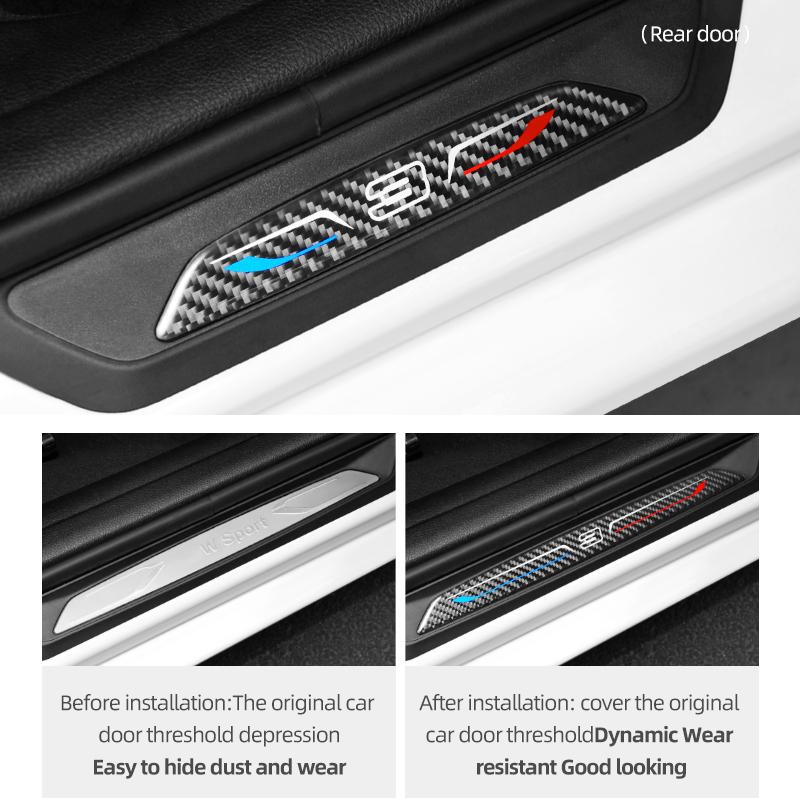 For BMW F30 F35 F34 Series 3 GT Carbon Fiber Car Door Sills Anti-Scuff Stickers Threshold Trim Strips Welcome Pedal Accessories NM5