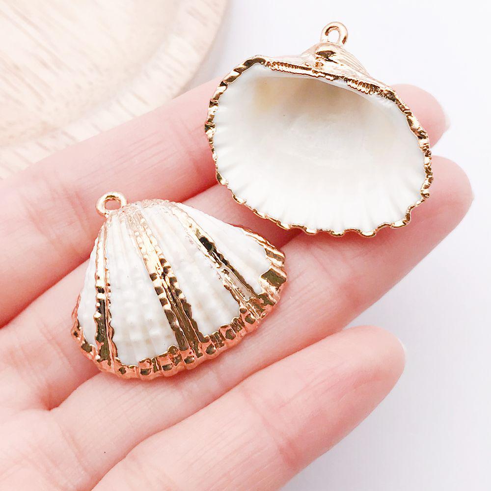 White & Yellow Electroplated Ocean Shell Conch Pendant Charm for DIY Jewelry