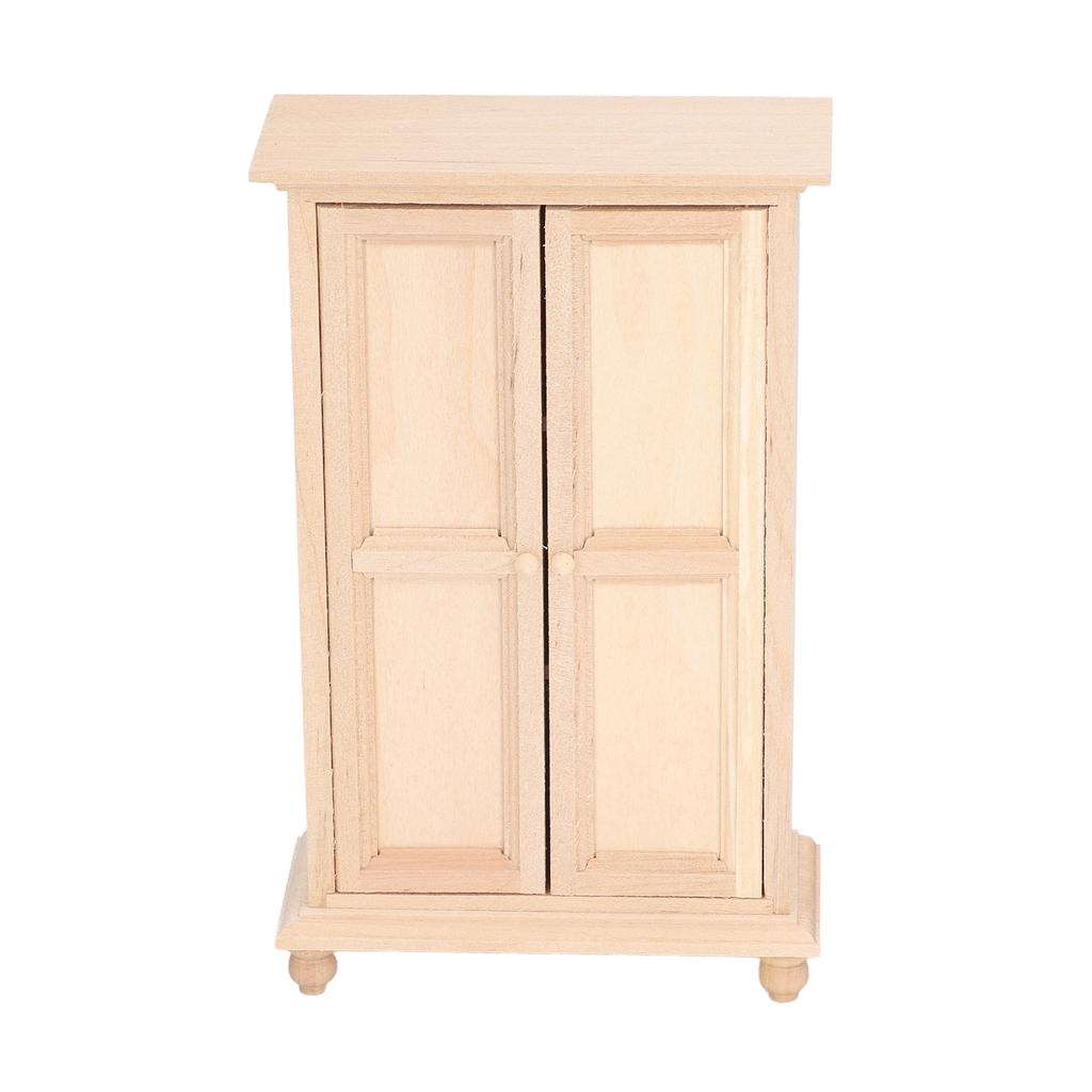 1:12 Dollhouse Wardrobe Wooden Miniature Bedroom Living Room Scene Double Door Closet Furniture Accessory