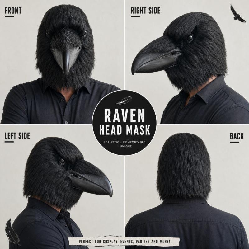 Animal Crow Mask Black Old Crow Bird Head Festival Show Dress Up Props Eagle Hood Crow Head Hood Giant Beak Black