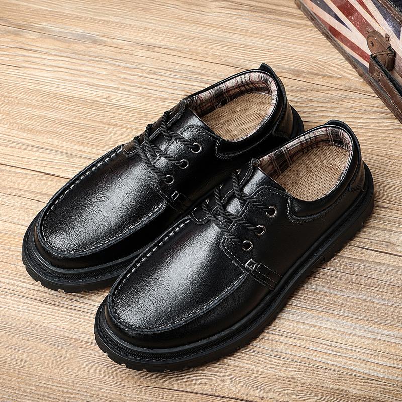Fashion Tooling Men'S Shoes Thick Bottom Split Leather Shoes Man 2022 Newest Comfy Lace-Up Men Casual Shoes Formal Office Men Shoes