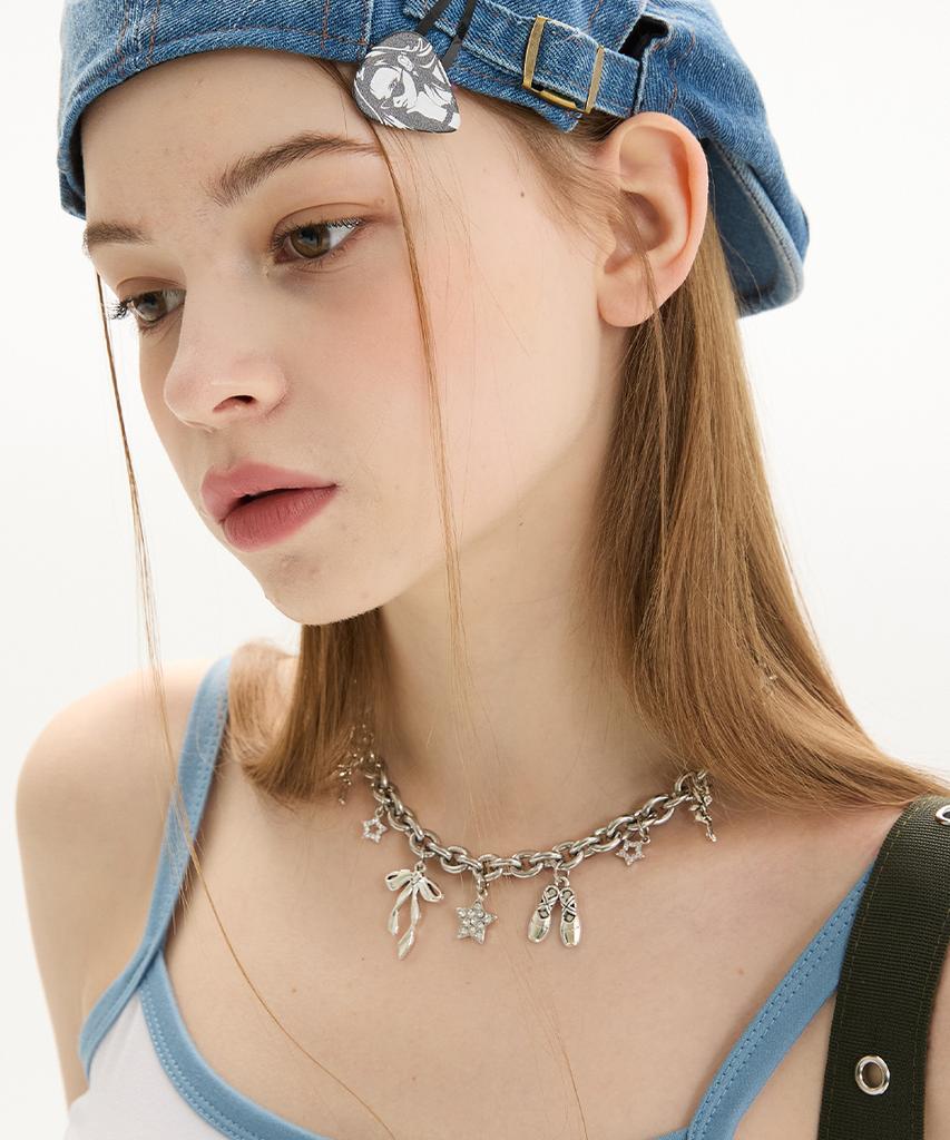 Vvv Pointe Shoe Ribbon Star Mix Necklace