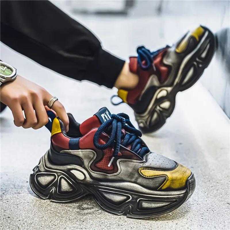 Neue Herren-Freizeitschuhe mit dicker Unterseite und Graffiti-Farbblock, Freizeit-Sportschuhe, modisch, vielseitig, bequem, Freizeitschuhe 39–44