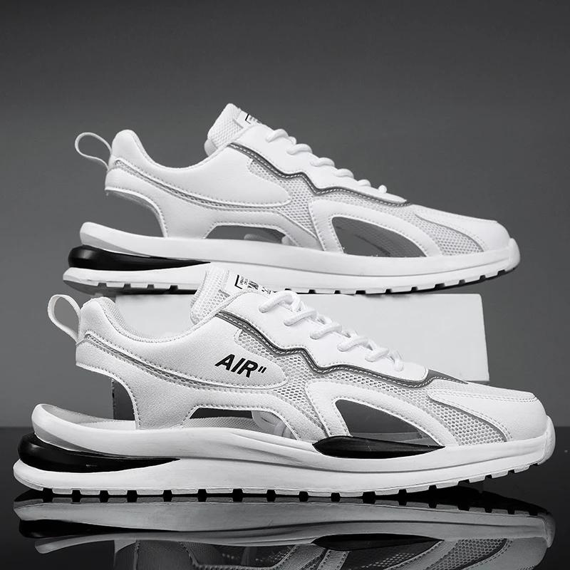 

Кожаная мужская обувь, тапочки, спортивные на открытом воздухе, модные мужские сандалии на плоской подошве, нескользящие дышащие туфли из ЭВА, модная летняя мода высокого качества из искусственной кожи с сеткой 44