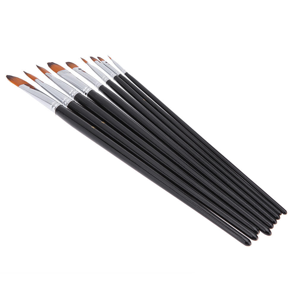 9pcs Nylon Hair Paint Brush Set Filbert Head Wooden Handle Artists Gouache Watercolor Acrylic Brushes Art Supplies