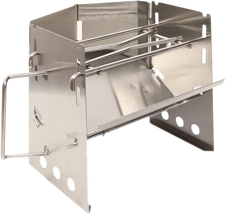 Uniflame Firewood Grill Solo Stick Turbo II Stainless Steel Stove for Campfire and Charcoal Solo Camping & (682999 & 632048) Cooking,