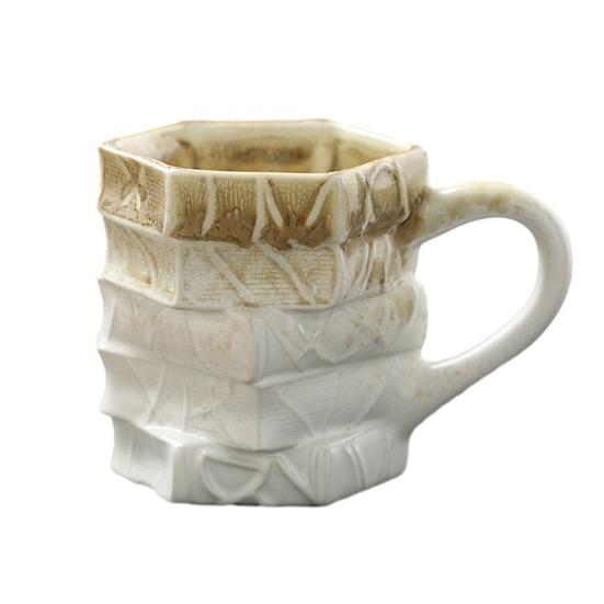 250ml Hand-painted Ceramic Book Stack Coffee Mug 3D Painted Heat-Resistant Cup Teacher Appreciation Mug Decorative Literary Cup