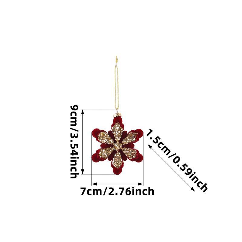 1Pc Red Velvet Glitter Painted Pendant Christmas Tree Cane Bow Bell Shape Decoration Perfect For Holiday Atmosphere Props