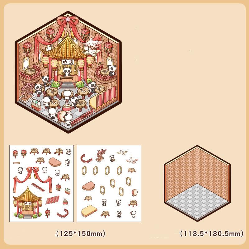 Cartoon Food Street Landscape Sticker Cabin Scene DIY Toy Game Sticker Festival Birthday Gift for Kids Girls and Children
