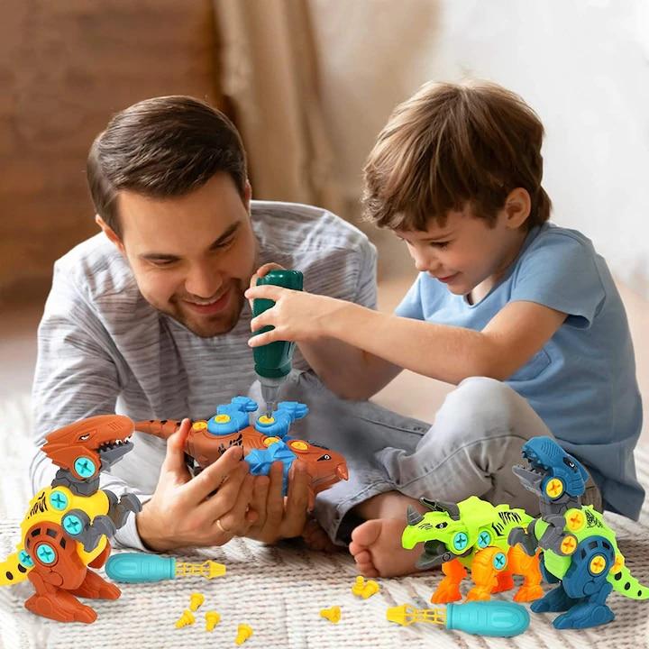 Set di Giocattoli da Assemblare con Dinosauri e Scatola Portaoggetti, Trapano Elettrico Avvitatore, Kit di Costruzione Educativo STEM Fai-da-te per Bambini e Bambine dai 3 agli 8 Anni