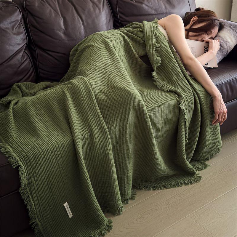Outdoor Blanket Camping Pure Cotton Six-Layer Gauze Knitted Summer Quilt Tassel Throw Shawl Nap Cover