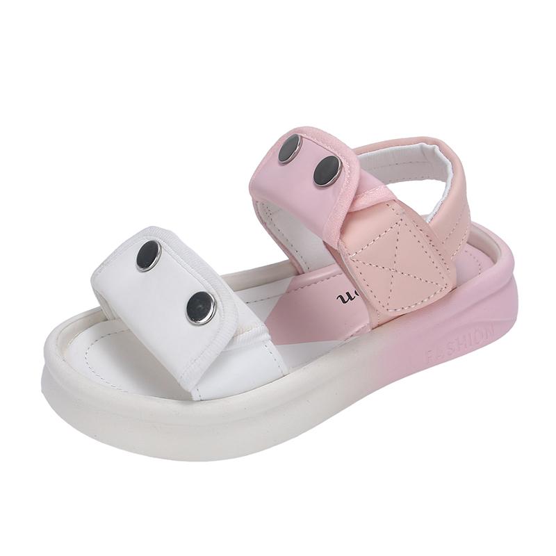 Girls Summer Beach Shoes Big Kids Casual Sport Sandals Children Flats Leather Sandals Simple Color Blocking Anti-Slippery 2024