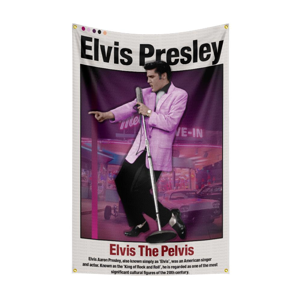 E-Elviss Flag Rock Music Band Banner HD Printing Tapestry Exhibition, Music Band Fans, Garage Decor