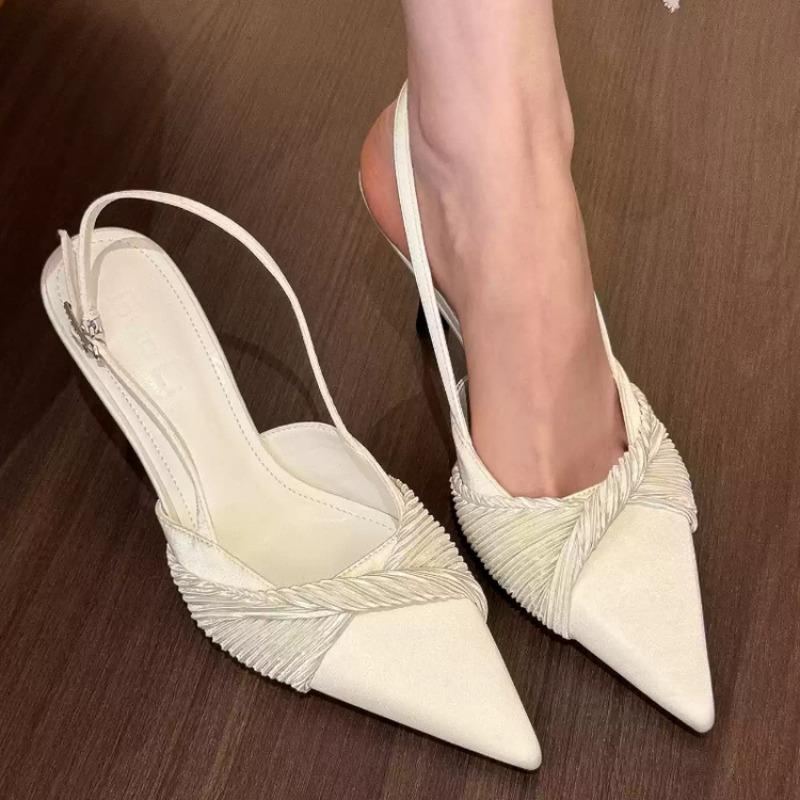 Fashion Fashion Pointed Toe Shallow Mouth High-heeled Women Sandals Summer Elegant Buckle Decorated Stiletto Women Shoes Slingback Femme