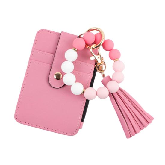 Portachiavi Braccialetto con Perline Portafoglio Donna Polsiera in Silicone Porta Carte di Credito Portafoglio Sottile con Nappa Tasca con Zip per Viaggio Shopping