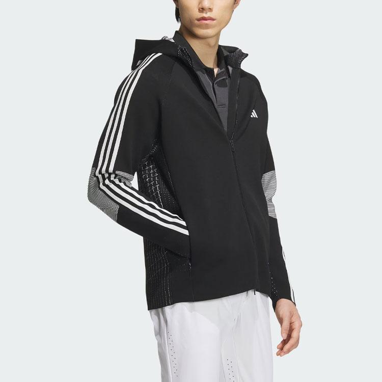 Adidas Primeknit Hooded Jacket Striped Color Block Golf Jacket Men Jacket Black IN6664