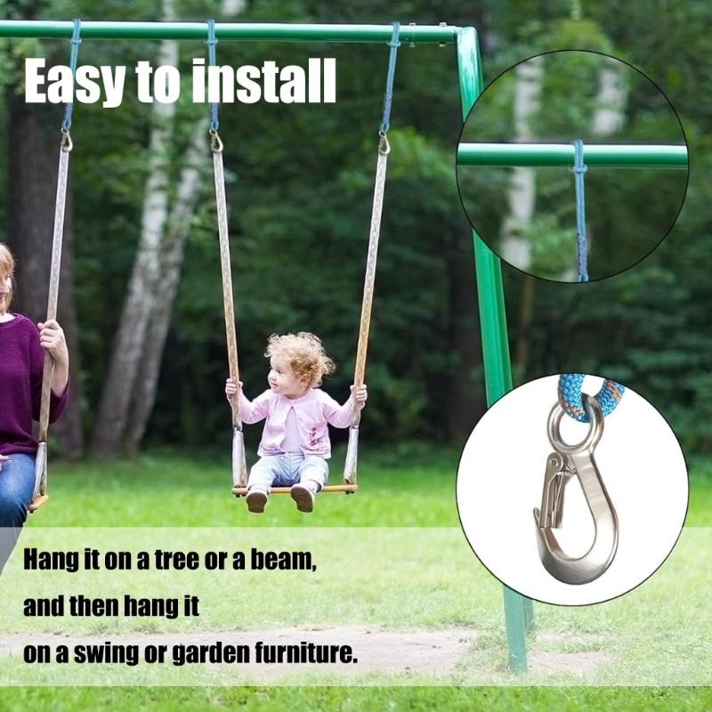 Weather Resistant 150cm Blue Hammock Attachment Rope with Hook for Outdoor Tree Hanging Chair and Playgrounds Activity