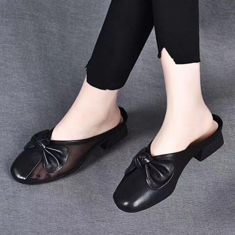 

Women s Slippers Summer Baotou Breathable Mesh Casual Hundred Half Slippers 35 чёрный