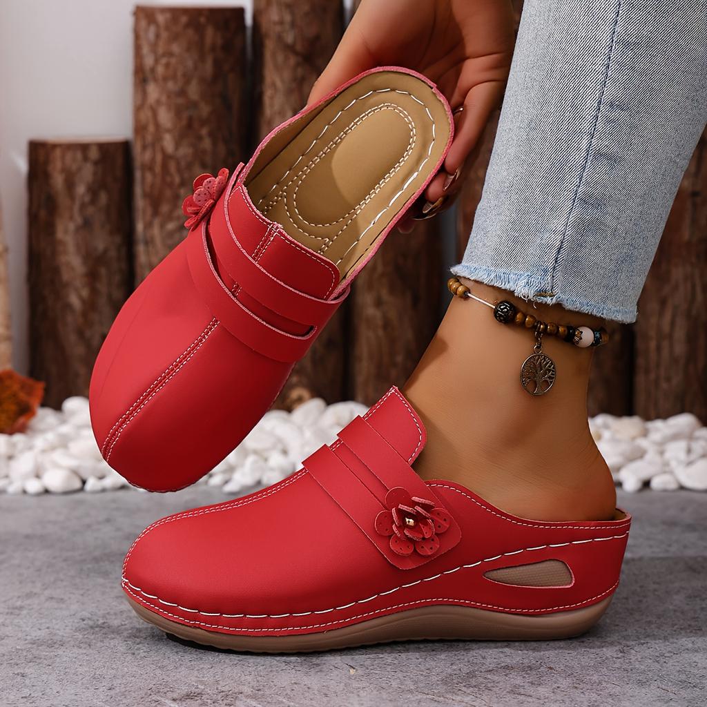 Chaussures d'été pour femme à talon haut, compensées, pour la plage, le camping, couleur unie, décoration florale tendance