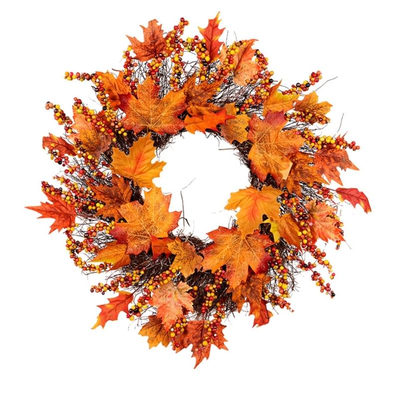 

Fall Wreath with Maple Leaves Berry Fall Door Wreath Autumn Wreath for Outdoor Indoor Farmhouse Home Deco 1