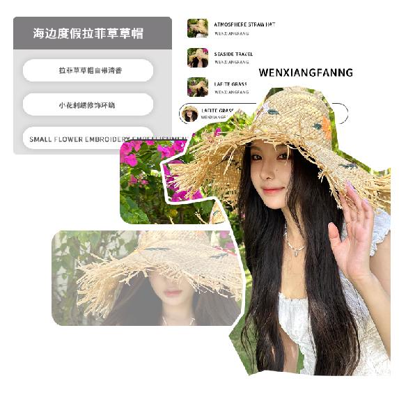 Hollowed-out Raffia Straw Hat for Women, New Seaside Beach Hat, Summer Large Brim Woven Sunshade Hat