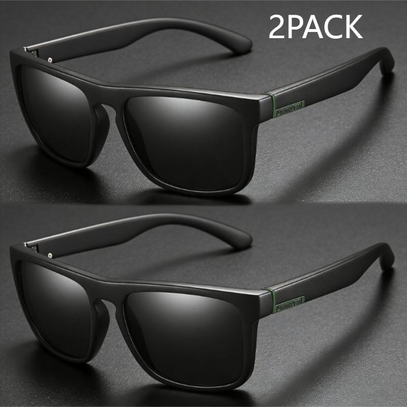 2PCS Fashion Sports Sunglasses Polarized Driving Sun Glasses Man Fishing Glasses Square Frame Metal Men and Women UV400 Eyewear