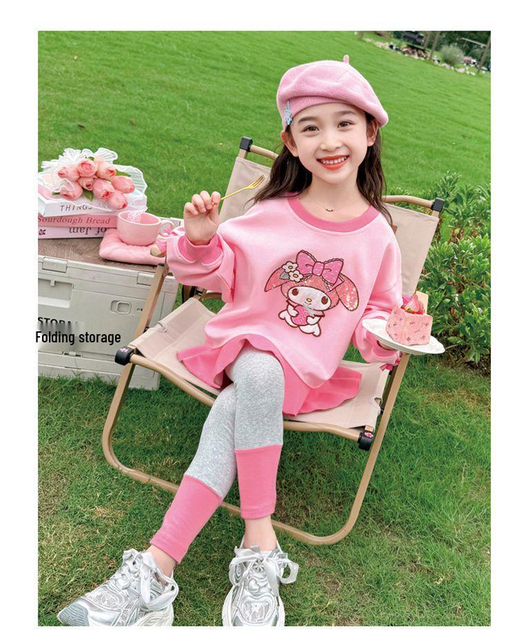 Girls' Toddler Long Sleeve Korean Style Casual Sweatshirt and Dress Set for Spring and Autumn