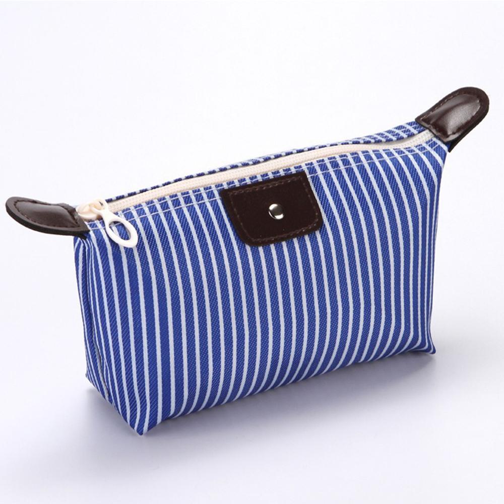 

1PC Striped Waterproof Makeup Pouch Travel Toiletry Bag for Cosmetics And Daily Essentials синій