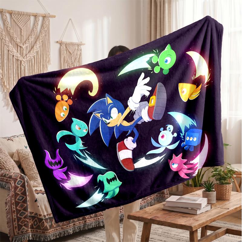 Sonic the Hedgehog Printed Flannel Blanket, Skin Friendly Warm Throw for Indoor Couch Bed Daily Use