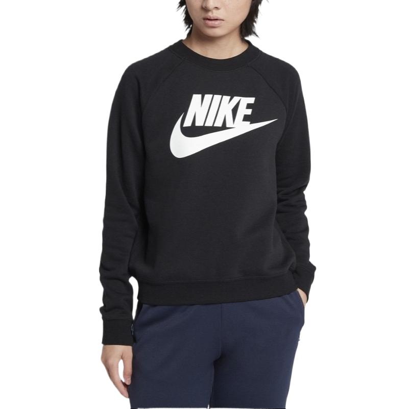 Nike Solid Color Brand Logo Round Neck Long Sleeve Sweatshirt Women Tops Black 930906-010