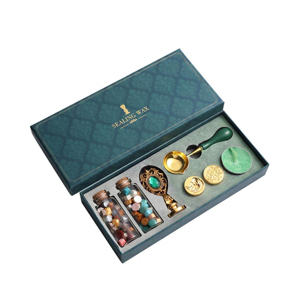 Wax Stamp Gift Box Stamp/Stamp Heads/Wax Beads Wax Seal Stamp Set Detachable Handle/Spoon/Round Wax Creative for Gift Wrapping