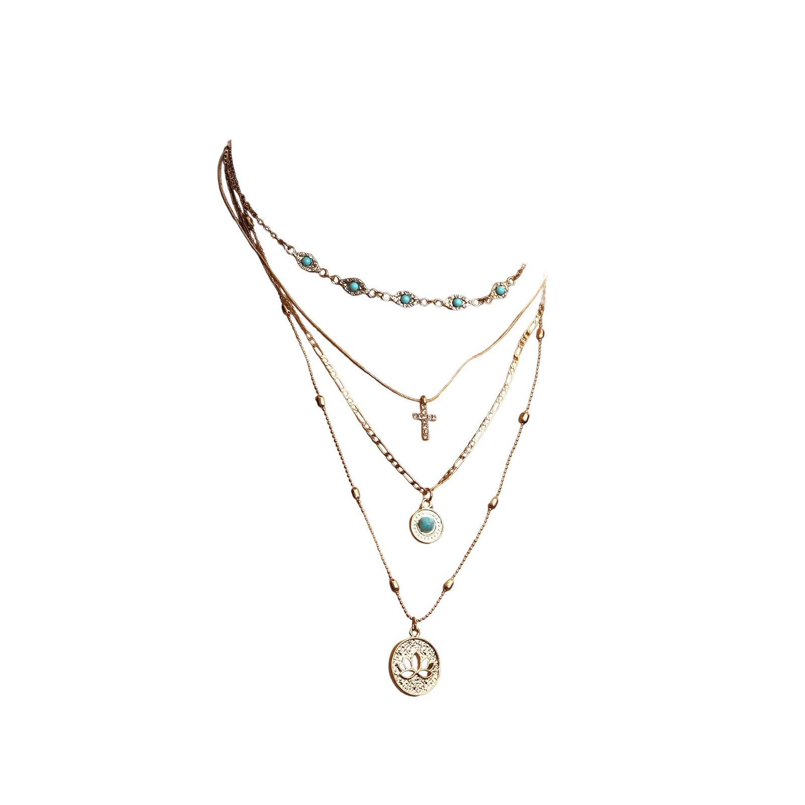 

Multi- Small-hole Chain Hollowed-out Flower Diamond-encrusted Cross Pendant Necklace For Women ONE SIZE