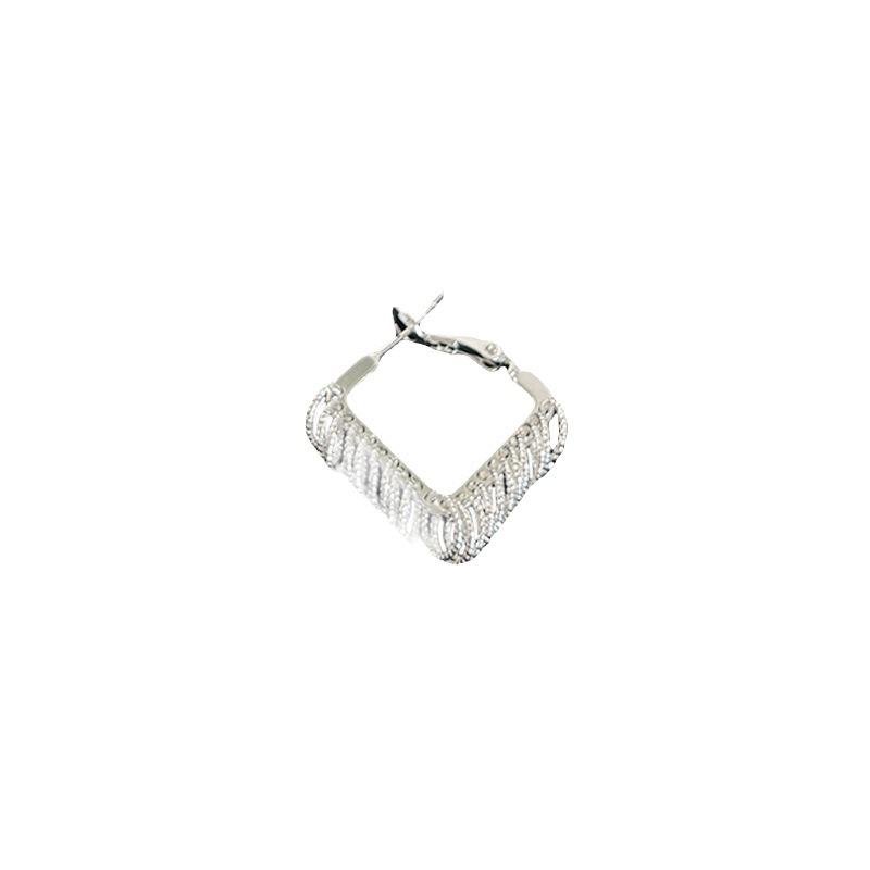 Square Circle Fringed Earrings Shine Ol Temperament Internet Celebrity Live Broadcast With Goods Female Versatile Commuter Simple Wind Earrings