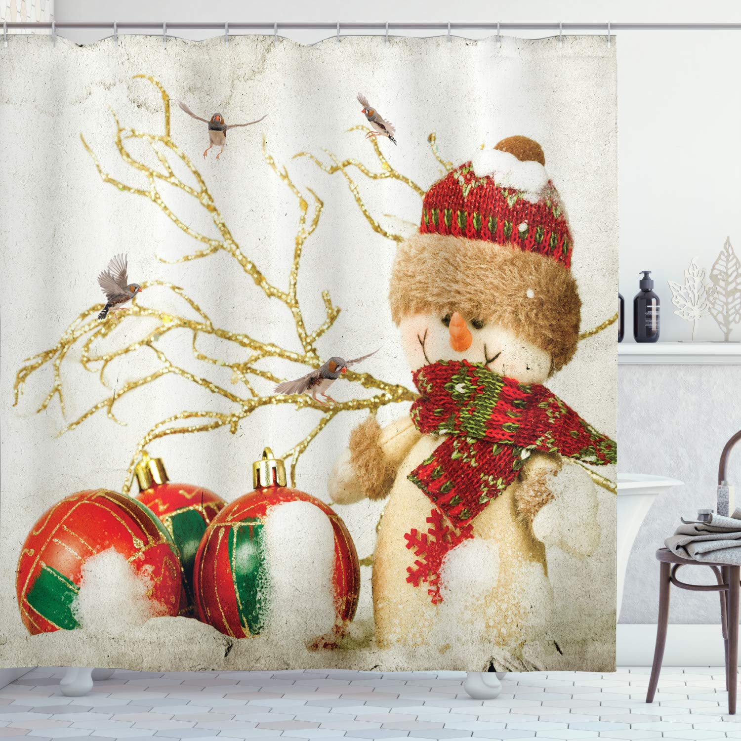 Christmas Shower Curtain Fireplace Gifts&Socks New Year Holiday Bathroom Decor Red Shower Curtains For Christmas Bathroom Sets W60H190(CM)-1 Pcs
