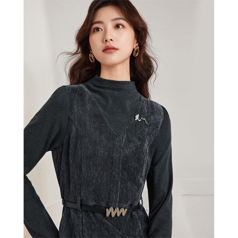 IEF Französisches Elegantes Samt A-Linien Midi-Kleid