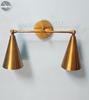 Handcrafted 1950s Mid Century Modern 2 Cone Raw Brass Finish Italian Wall Lamps Fixtures