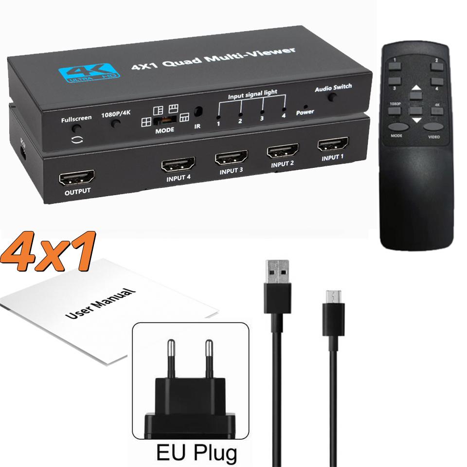 

4 в 1 вихід 4K HDMI Мультивідеоекран Квадроекран 4x1 1080P HDMI Мультивідеоекран Безшовний комутатор 5 режимів відображення для PS4/3 Ноутбука ПК Телевізора