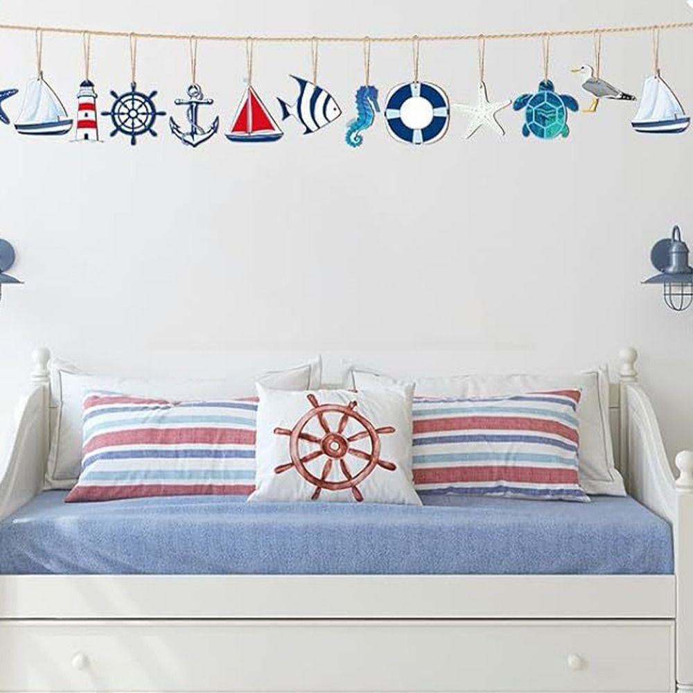 24pcs Wooden Sea Animals Hanging Ornament Ocean Themed Signs Decorations for Wall Tropical Bar