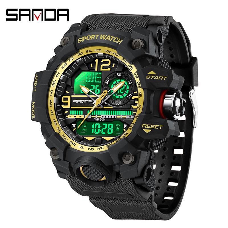 SANDA Women's Trendy LED Dual Display Waterproof Watch with Hourly Chime