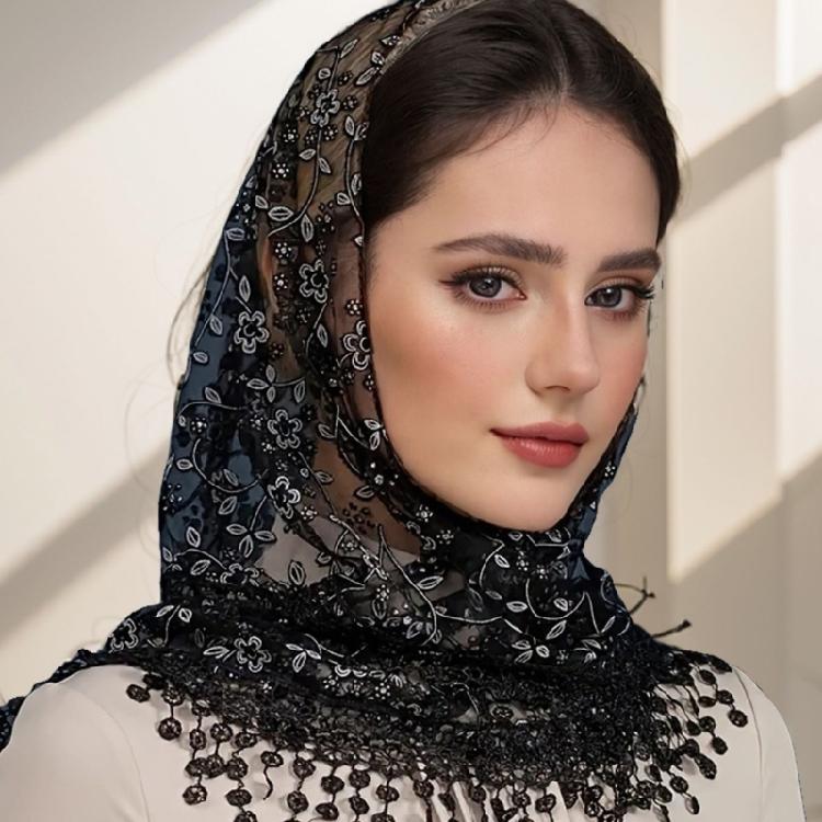 Wedding Pray Scarf Mantilla Wrap Floral Shawl Lace Trim for Ladies Mother Wedding Party Tasseled Mantilla