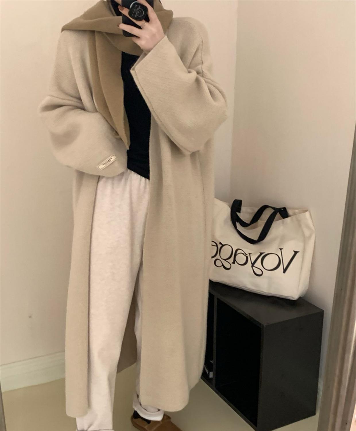 

Жіночий трикотажний довгий кардиган пальто осінь зима светр відкритий стібок Верхній одяг Elegent Causal кардиган One Size бежевий