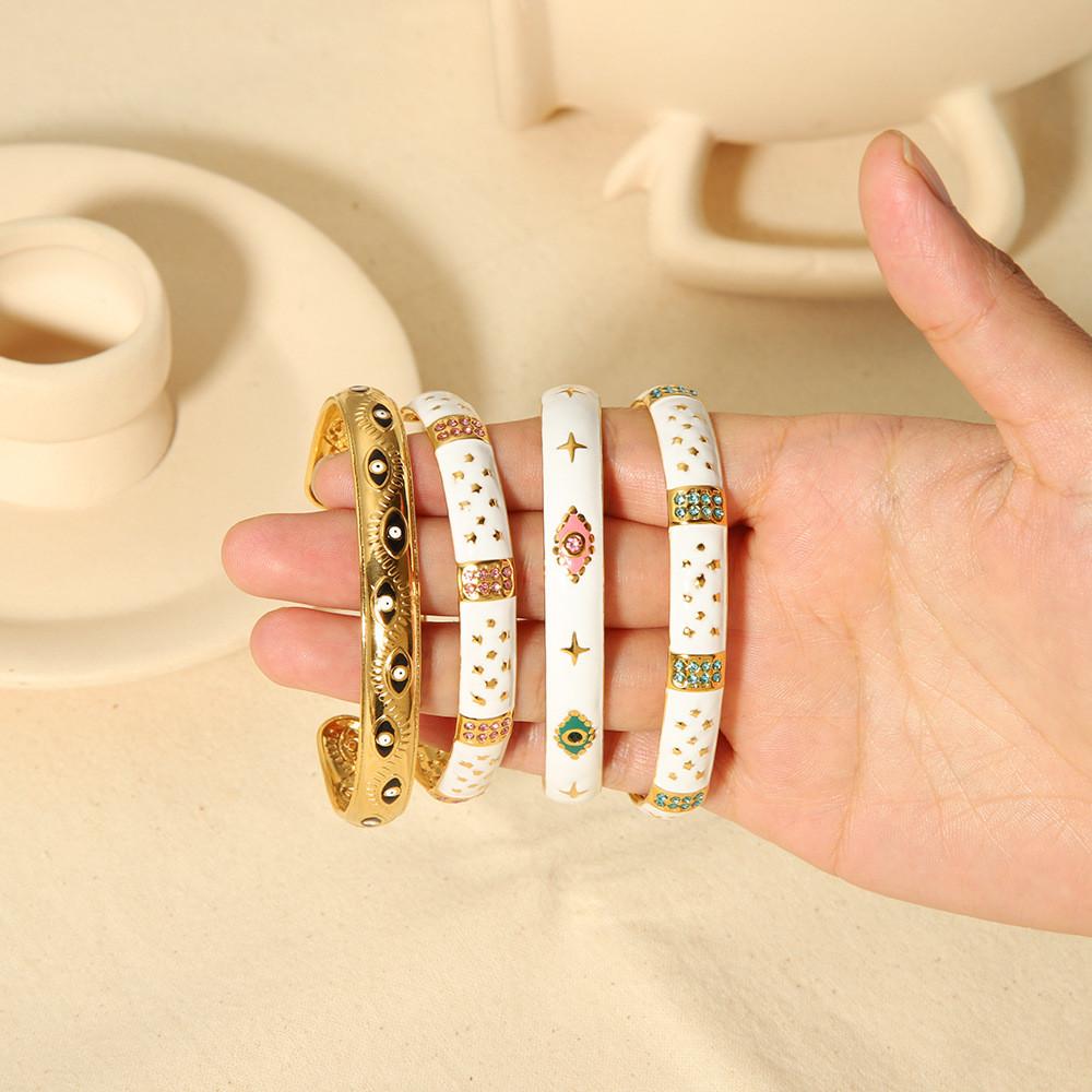 French Vintage Steel Open Cuff Bracelet With 18k Gold Plating And Diamond Accents For Fashion Jewelry Enthusiasts