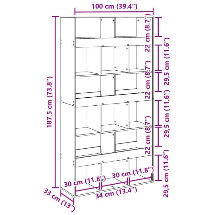 VidaXL Bibliothèque chêne artisanal 100x33x187,5 cm bois d'ingénierie, étagère à livres, étagère de rangement, armoire 3309383