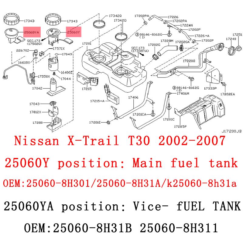 1 Set Car Fuel Level Sensor 25060-8H301 25060-8H311 25060-8H31A 25060-8H31B For Nissan X-Trail T30 NT30 250608H301 250608H311