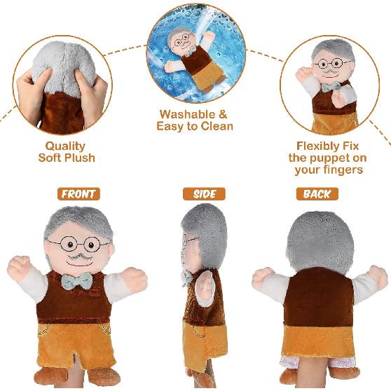 6 Pieces Hand Puppet Set 11.8 Inch Family Members Puppets Soft Plush Hand Puppets Mother, Father, Son, Daughter and Grandparents for Storytelling,